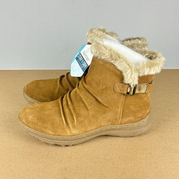 BareTraps Avita Suede Faux Fur Ankle Boots Womens 8 Tan Side Zip Weatherproof - Picture 1 of 11